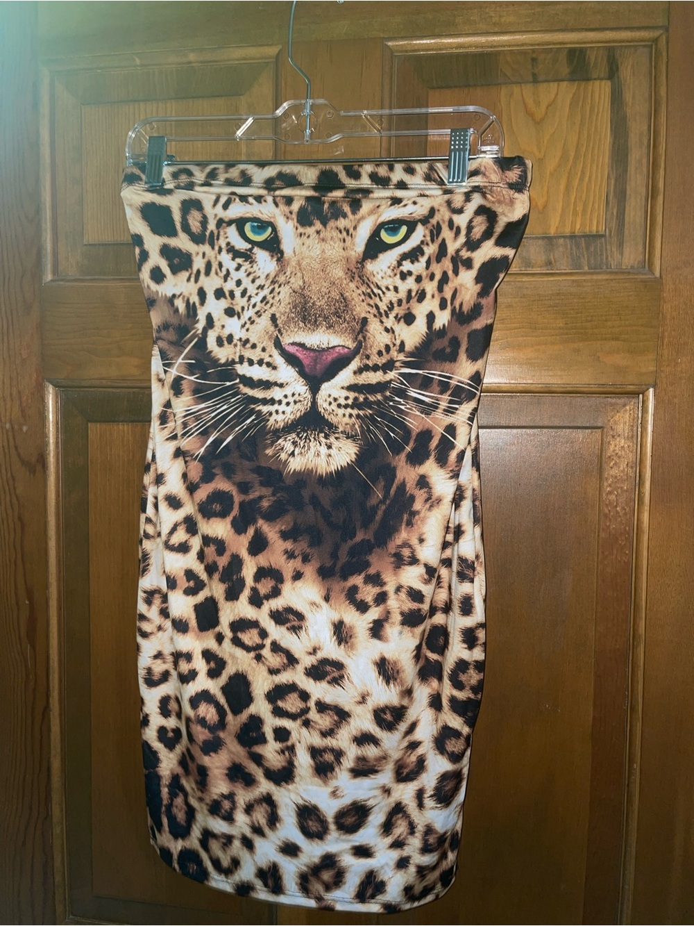 Fashion Nova Brown Combo Leopard Print Tube Mini Dress